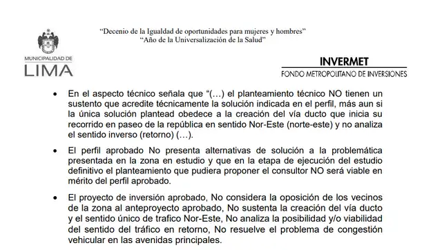  Invermet en 2020 consideró que viaducto no resolvía el problema del tráfico. Foto: Invermet.   