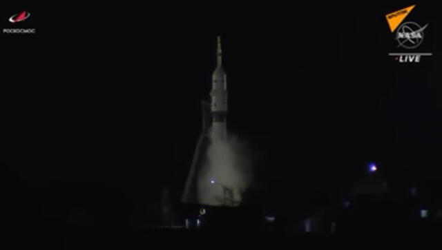 Momentos previos al despegue de la nave rusa Soyuz. Fotocaptura: Twitter / Sputnik Mundo