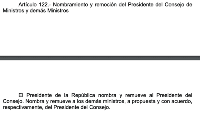Capítulo V, artículo Nº 122 de la Constitución Política del Perú. FOTO: Captura de PDF.