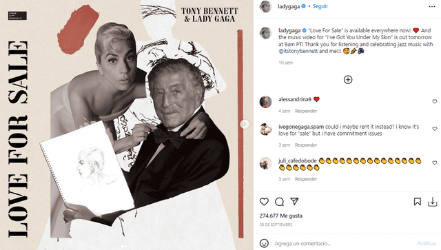 El nombre del álbum de Lady Gaga & Tony Bennet guarda una conmovedora historia. Foto: Lady Gaga/Instagram.