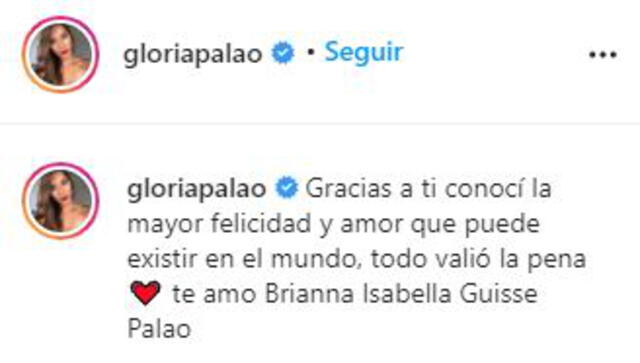 El mensaje de Gloria a su bebé. Foto: captura/Instagram