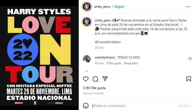 Harry Styles en Perú 2022. Foto: captura/Instagram