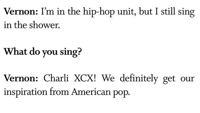 Cita de Vernon en W Magazine, entrevista a SEVENTEEN en mayo del 2021. Foto: captura W