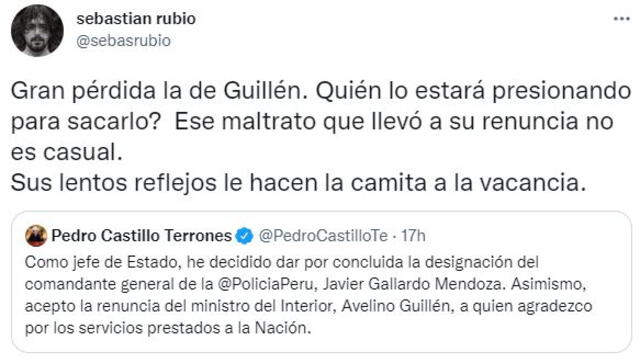 Sebastián Rubio y otros famosos se pronunciaron tras la salida de Avelino Guillén. Foto: Twitter