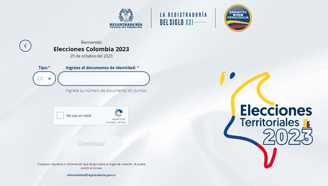  Página de la Registraduría Nacional para conocer el puesto de votación. Foto: captura/Registraduría Nacional<br>    