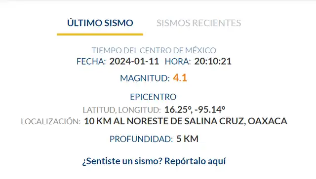 Último sismo registrado en México. Foto: SSN Último sismo registrado en México. Foto: SSN