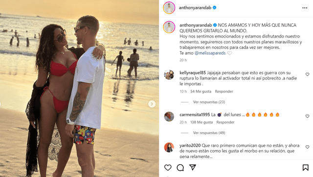 Melissa Paredes y Anthony Aranda compartieron fotos en redes sociales. Foto: Instagram/Anthony Aranda   