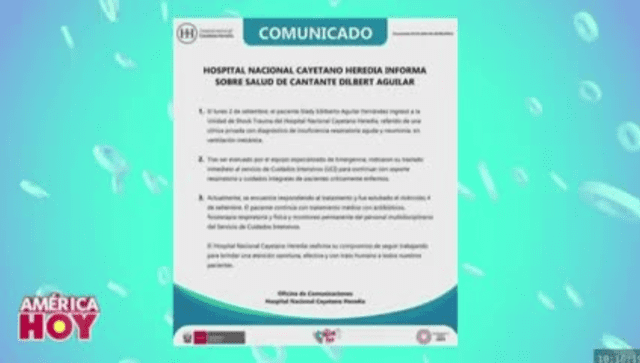  'América hoy' reveló el comunicado sobre el estado del cantante de cumbia. Foto: 'América hoy'/Hospital Cayetano Heredia   