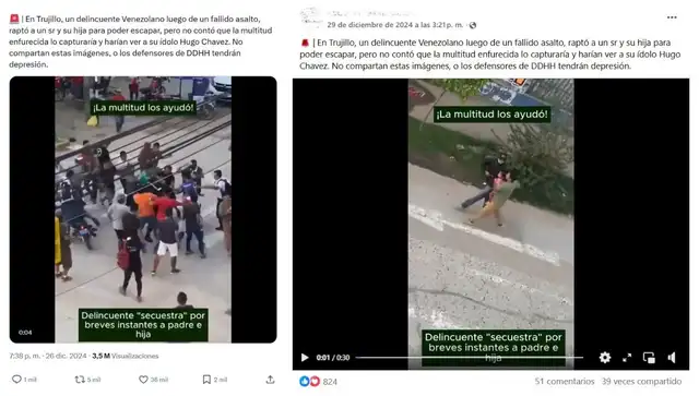 <em>Posteos virales del sobre el video atribuido como actual. Foto: captura de X / Facebook</em>   