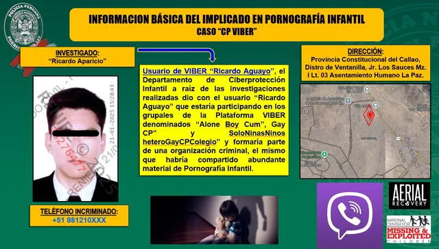  Ricardo Aparicio Sarnaque Cornejo esta vinculado a una red de pornografía infantil. Foto: captura/PNP   