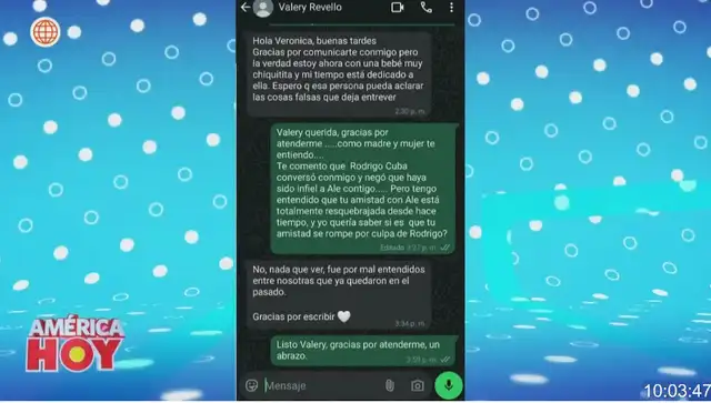  La respuesta de Valery Revello. Foto: 'América hoy'   