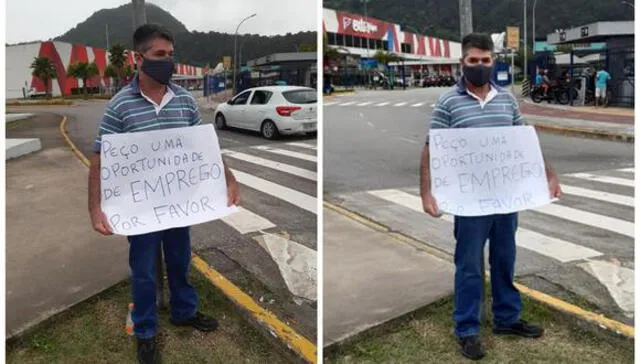 Hombre sin trabajo muestra un cartel en la vía pública y recibe ofertas laborales