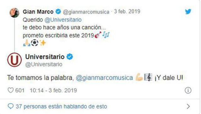 Gian Marco prometió canción para Universitario a inicios de 2019.