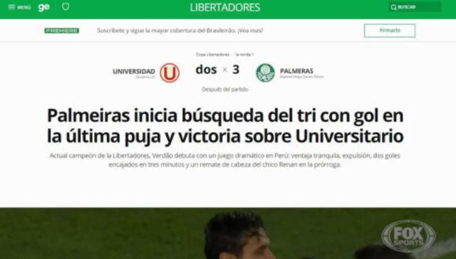 Así informó Globo Esporte sobre el triunfo de Universitario.