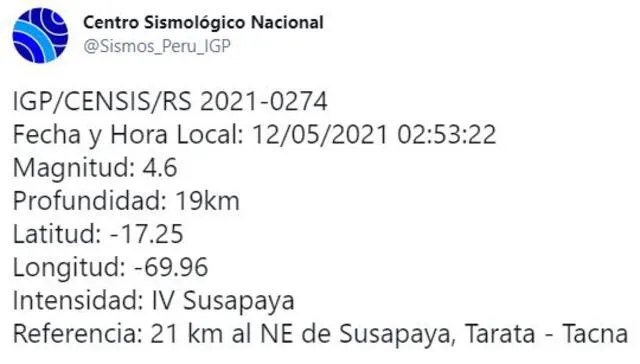 sismo tacna