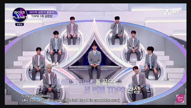 Top 9 en el capítulo 11 de "Boys planet". Foto: captura de Mnte   