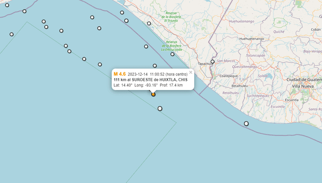 Sismo registrado el jueves 14 de diciembre en México. Foto: SSN   