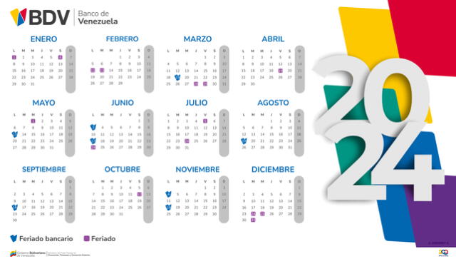 Este es el calendario de feriados del Banco de Venezuela. Foto: BDV