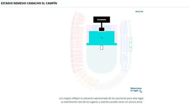 Distribución de los asientos en el Estadio El Campín para el concierto de Aventura. Foto: ETicket   