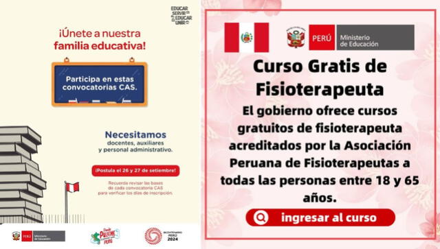 <em> Comparación entre un curso real del Minedu (izquierda) y otro atribuido falsamente al mismo. Foto: captura de Facebook</em>   