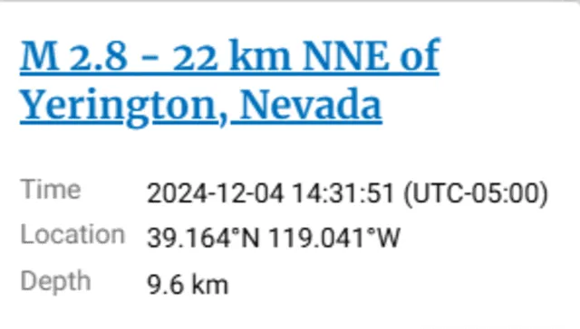 Último sismo reportado en Estados Unidos. Foto: USGS   