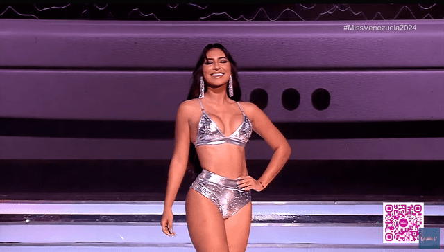 Miss Zulia, María Peinado, se lució en el desfile en traje de baño. Foto: Captura Youtube   