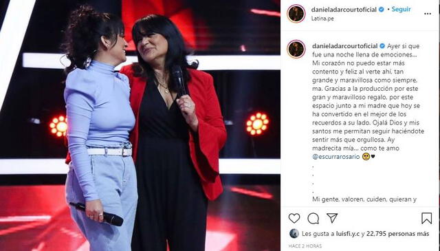 Daniela Darcourt dedica emotivas palabras a su madre. Foto: Daniela Darcourt/ Instagram