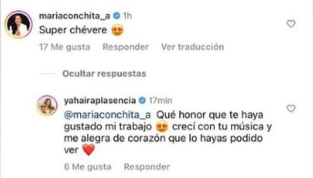 Así reaccionó María Conchita Alonso al tema de Yahaira Plasencia. Foto: Instagram / Yahaira Plasencia.   