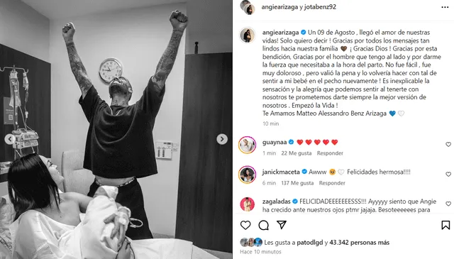 Jota Benz emocionado con el nacimiento de su bebé junto a su pareja Angie Arizaga. Foto: Instagram/Jota Benz   