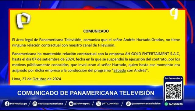  Comunicado de Panamericana Televisión sobre el programa de Chibolín.&nbsp;    