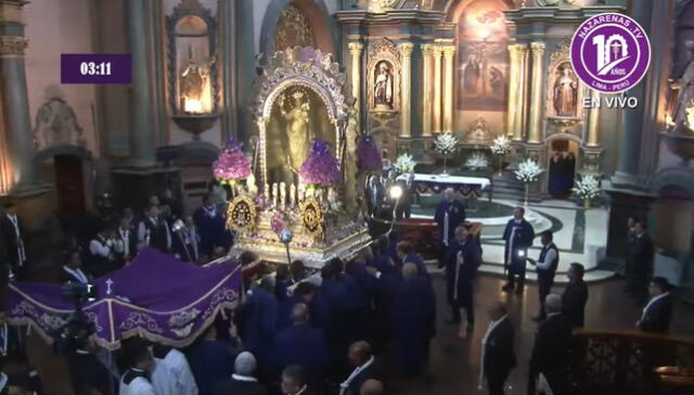 La imagen del Señor de los Milagros se encuentra en la iglesia de la Nazarenas desde el pasado 19 de octubre. Foto: Nazarenas TV   