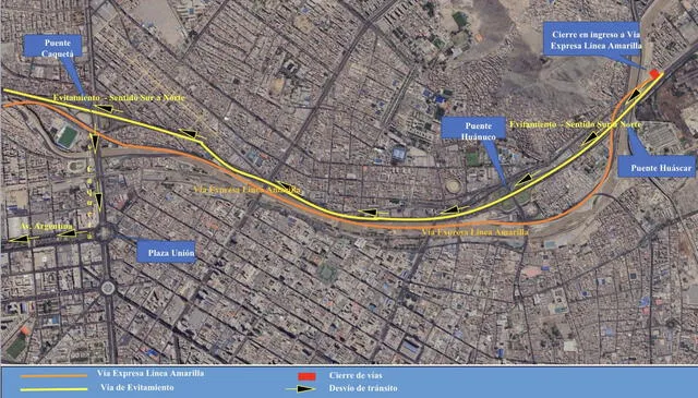  Plan de desvíos por obras en la vía expresa Línea Amarilla, con sentido al Callao. Foto: Lima Expresa    