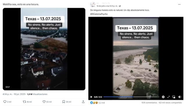 <em>Desinformación sobre las inundaciones en Texas. Foto: captura de X / Facebook</em>   
