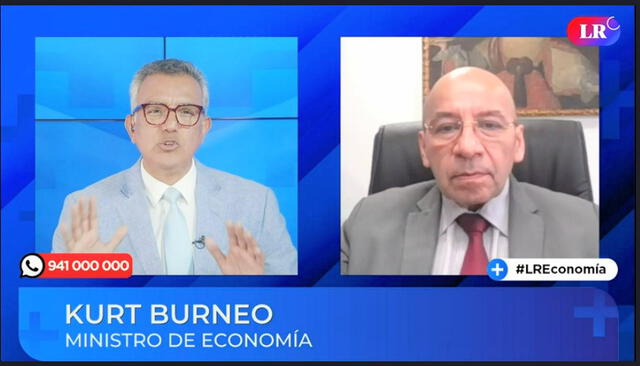 Ministro de Economía y Finanzas, Kurt Burneo Farfán, entrevistado por Rumi Cevallos, conductor de LR Economía. Foto: Captura.