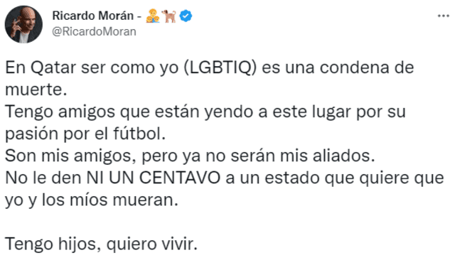 Ricardo Morán arremetió contra el Mundial Qatar 2022.