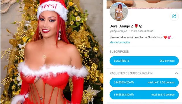 Tarifas de Deysi Araujo en OnlyFans. Foto: captura Deysi Araujo /Instagram/OnlyFans Tarifas de Deysi Araujo en OnlyFans. Foto: captura Deysi Araujo /Instagram/OnlyFans