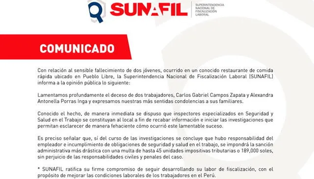 Comunicado de Sunafil.