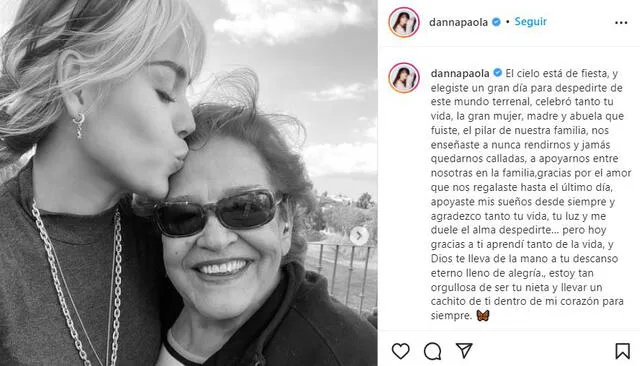 Danna Paola anuncia la muerte de su abuelita. Foto: Danna Paola/Instagram