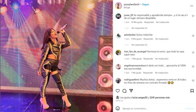 Los usuarios en Instagram dejaron comentarios positivos sobre la performance de Milechi. Foto: captura/Milechi/Instagram 