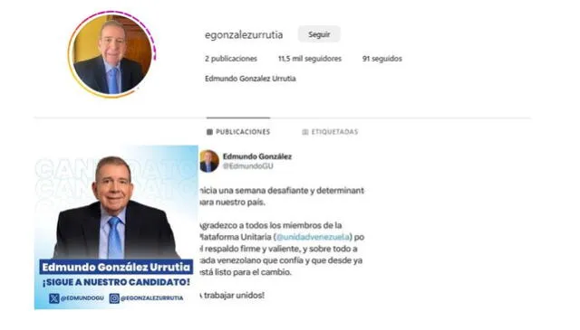 <em> Cuenta oficial de Instagram de Edmundo González. Foto: captura de Instagram</em>   