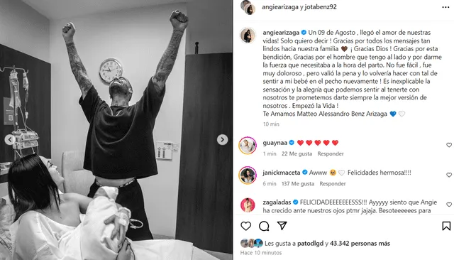  Jota Benz emocionado con el nacimiento de su bebé junto a su pareja Angie Arizaga. Foto: Captura Instagram   