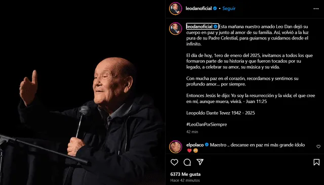 Familiares confirman el fallecimiento de Leo Dan. Foto: Instagram Familiares confirman el fallecimiento de Leo Dan. Foto: Instagram
