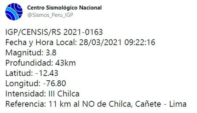 Temblor de 3.8 de magnitud remeció Lima.