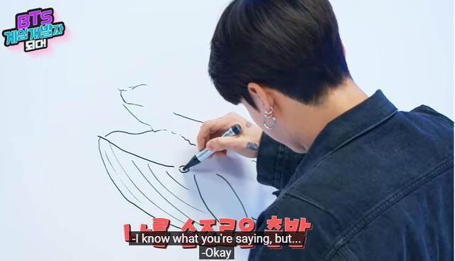 Jungkook dibujando una ballena en el BTS Island in the SOOP. Foto: captura YouTube