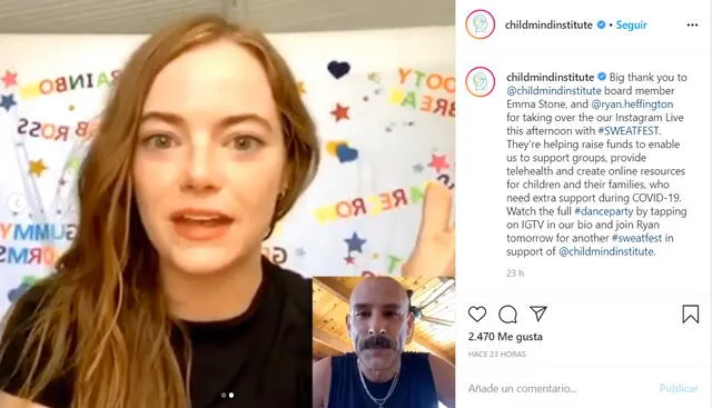 Child Mind Institute agradeció a Emma Stone en una publicación de Instagram.