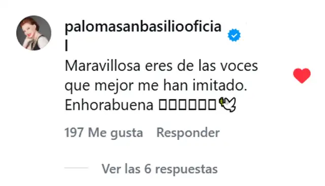  Paloma San Basilio felicita a imitadora de 'Yo soy'. Foto: captura Instagram   