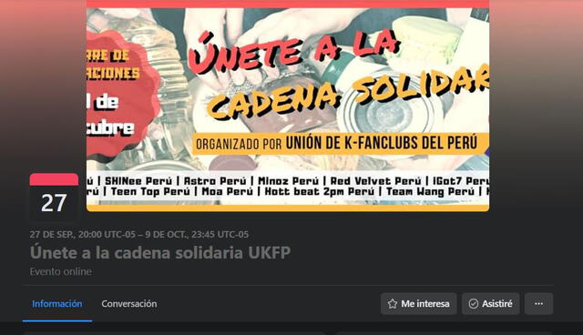 Cadena solidaria de fanclubs de Perú. Foto: Captura Facebook
