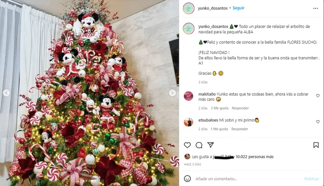 Yunko Do Santos adornó árbol navideño para la familia Flores Siucho. Foto: Yunko Do Santos/Instagram