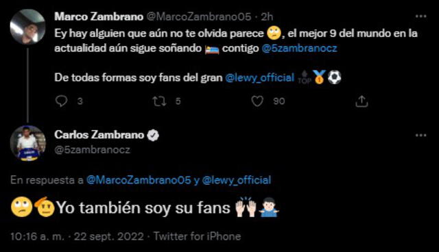 Respuesta de Carlos Zambrano a su hermano. Foto: captura Twitter