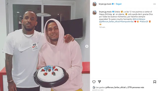  Bryan Torres posa junto con Jefferson Farfán. Foto: Instagram/Bryan Torres 